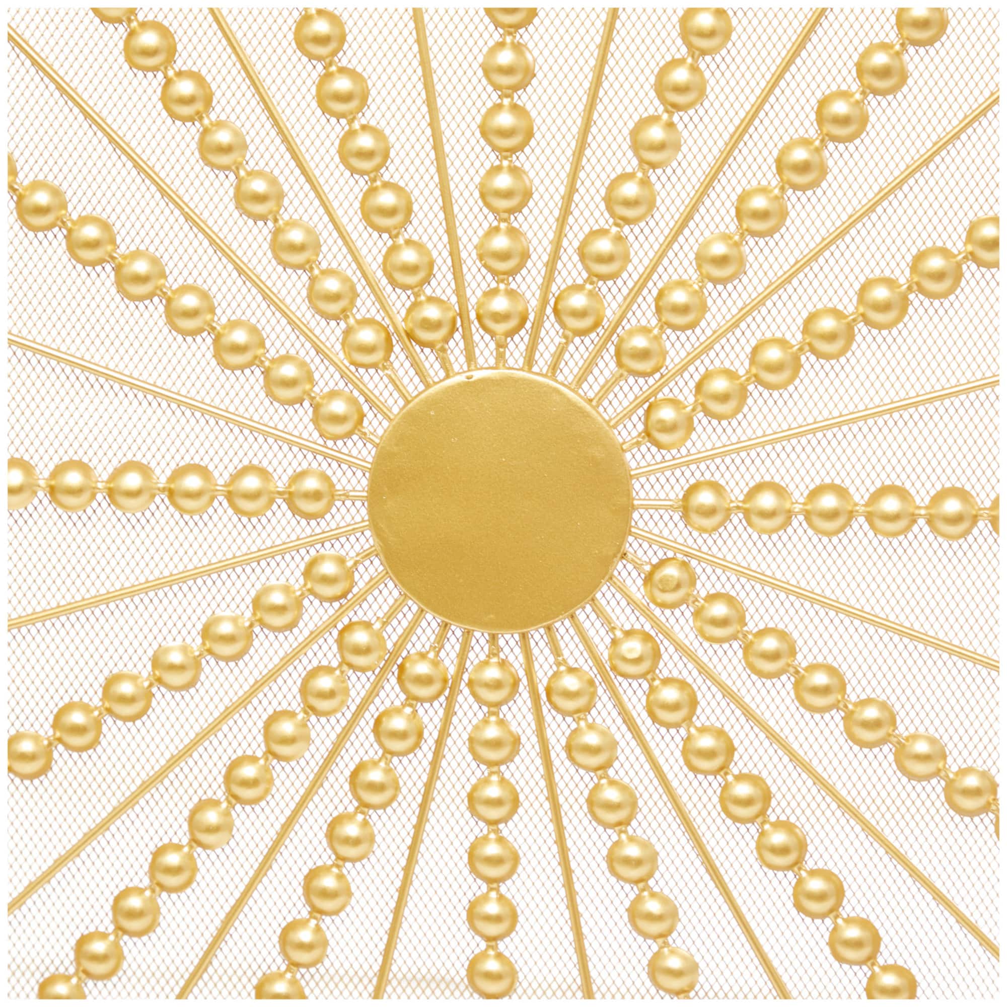 Gold Metal Foldable 3-Panel Starburst Fireplace Screen with Bead Inspired Rays
